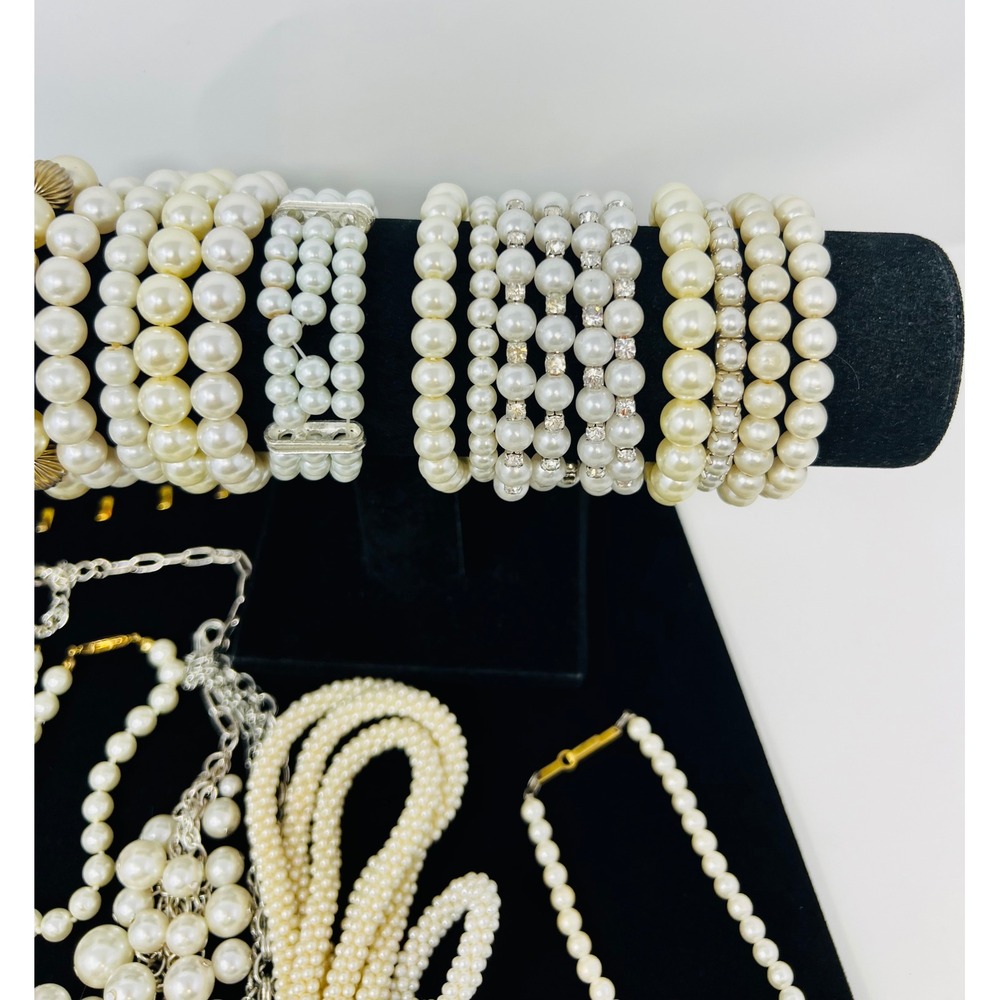Vintage to Modern Pearl Necklace & Bracelet Gold & Silver Tone Beaded Lot of 30 - Picture 4 of 16